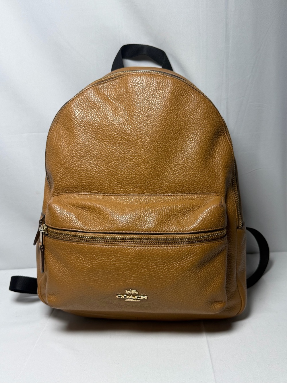 Coach Pebbled Leather Backpack in Tan Brown with Gold Hardware
